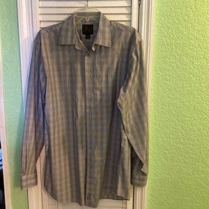 Jos.A.Bank Mens Plaid Black and Gray Dress Shirt Button Down Large